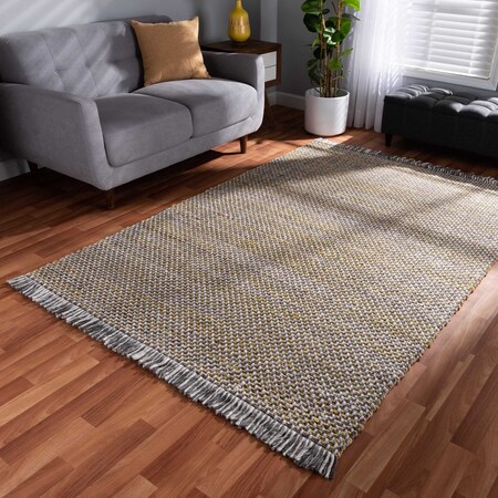 Baxton Studio Nurten Modern and Contemporary Yellow and Grey Handwoven Hemp Blend Area Rug 188-11837-ZORO